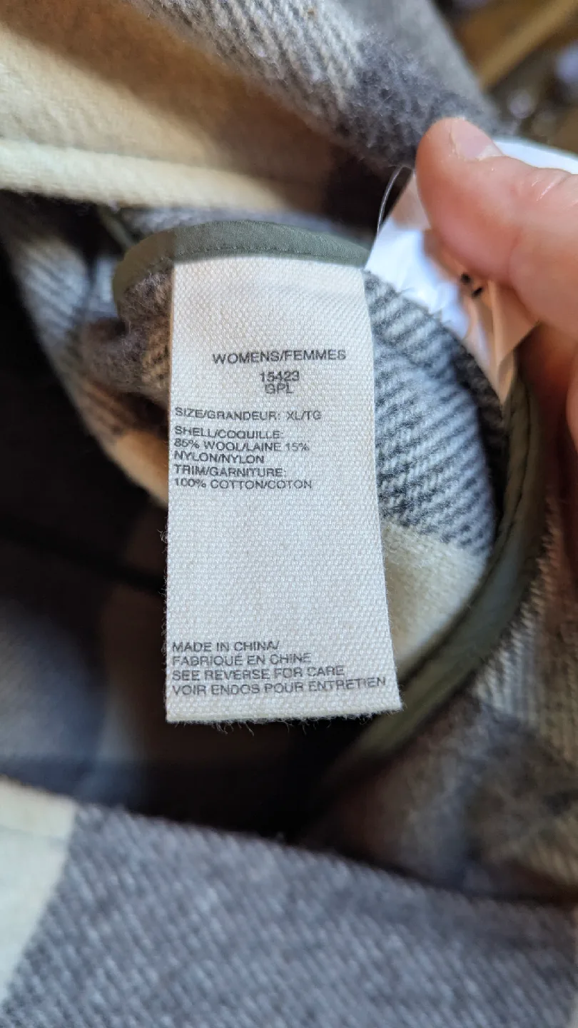 Woolrich Giant Buffalo Women's Plaid Ivory Grey Wool Coat, XL image indicator(5)