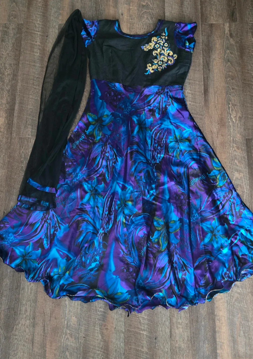 Floral Print Dress - Blue & Purple XL