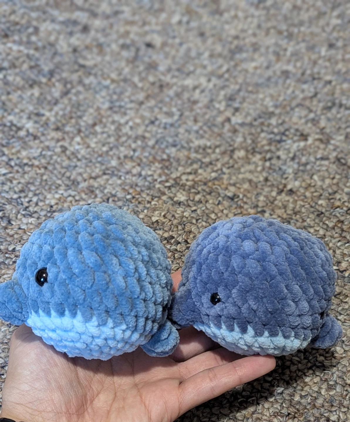 Crocheted mini whales