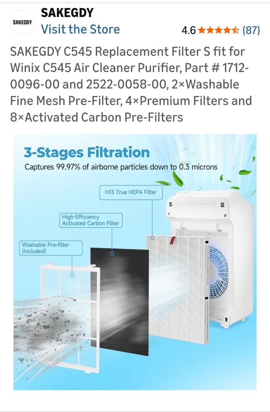 C545 Air Purifier Filter for Winix C545