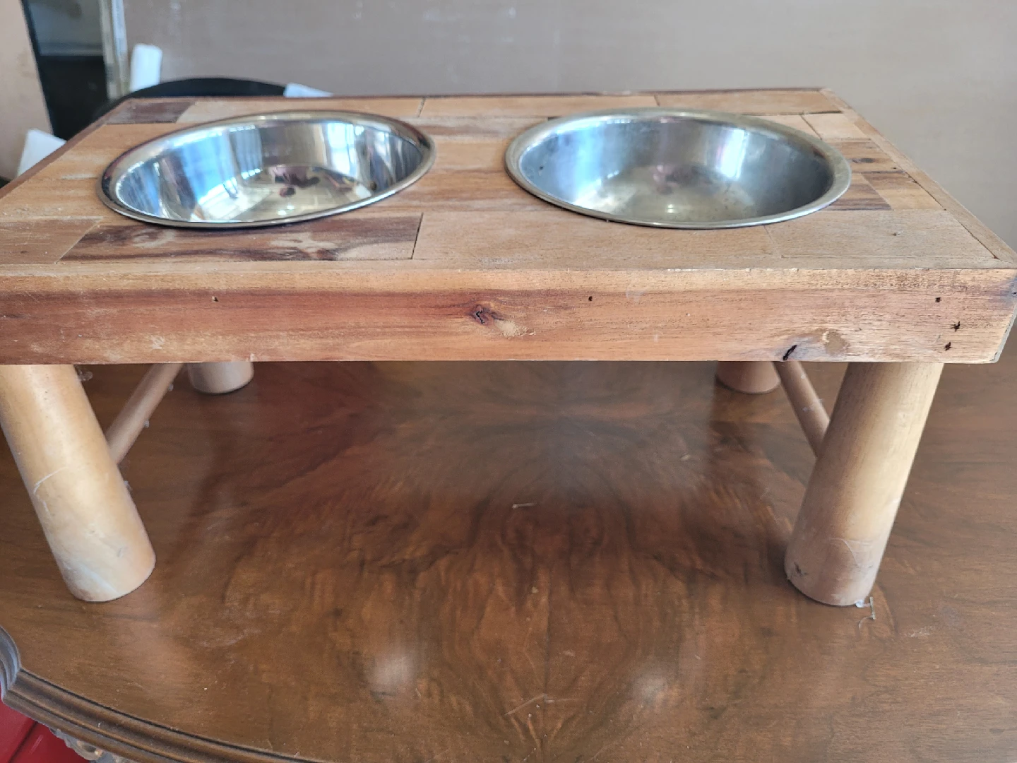 Handmade Wooden Double Pet Bowl Stand
