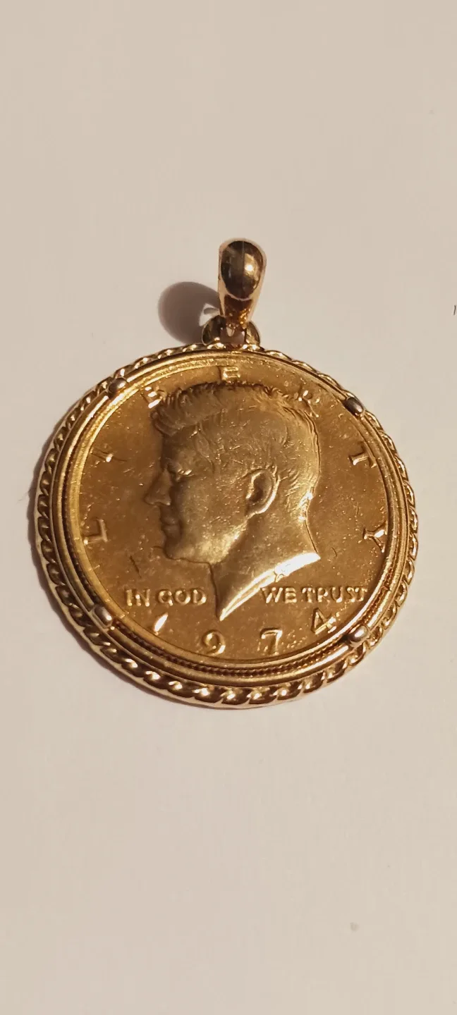 Gold Tone JFK Kennedy Coin Pendant - 1974 thumbnail