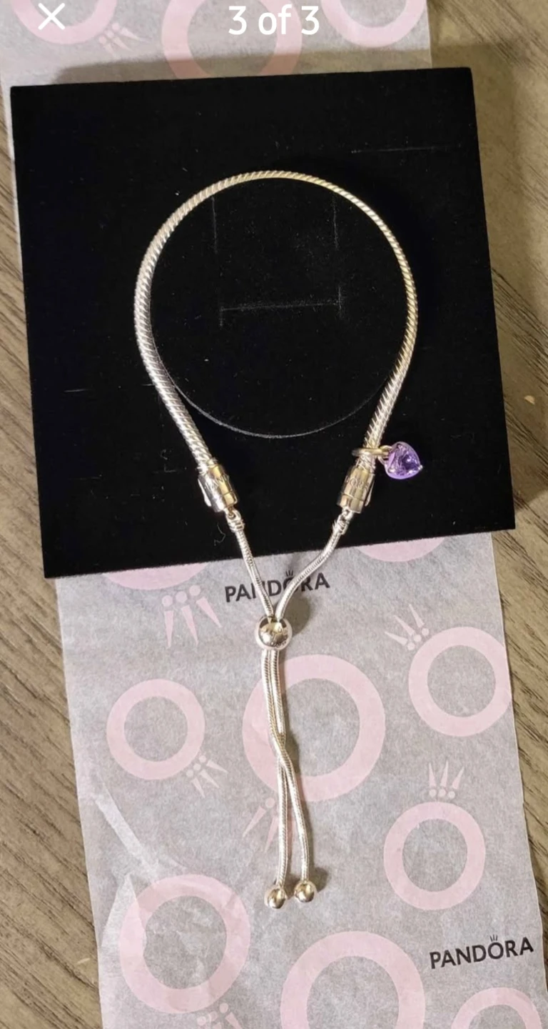 Pandora Silver Bracelet with Purple Heart Charm - photo 3