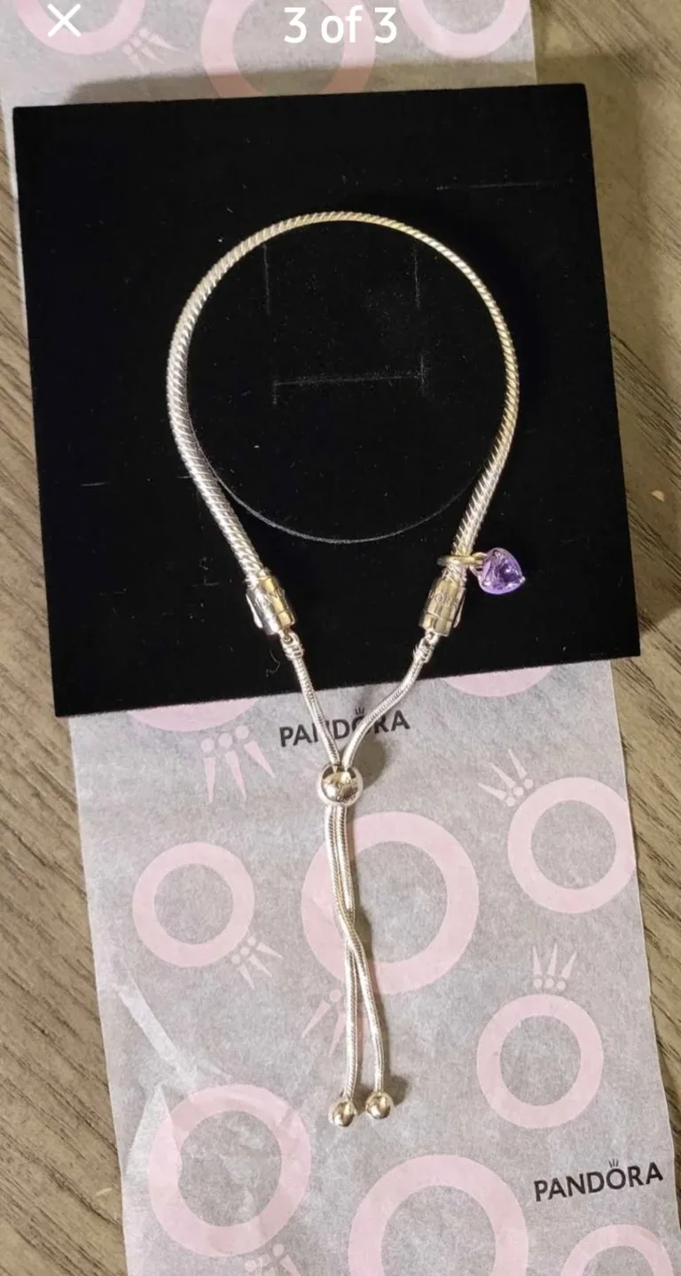 Pandora Silver Bracelet with Purple Heart Charm image indicator(3)