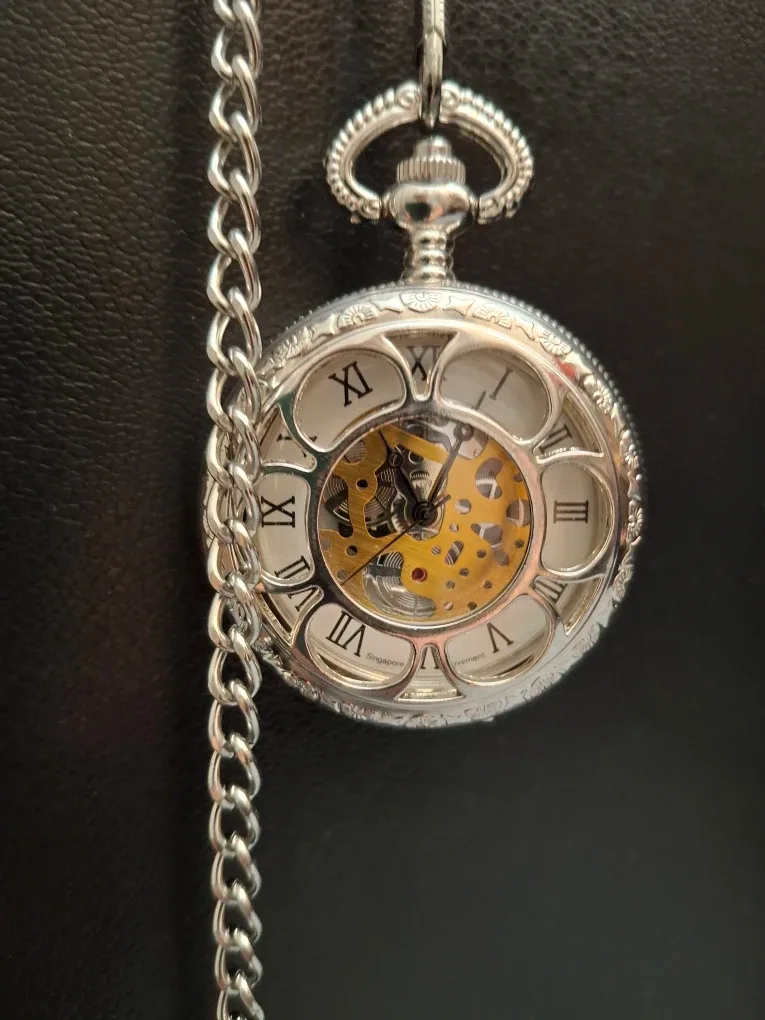 Vintage Style Silver Pocket Watch Necklace