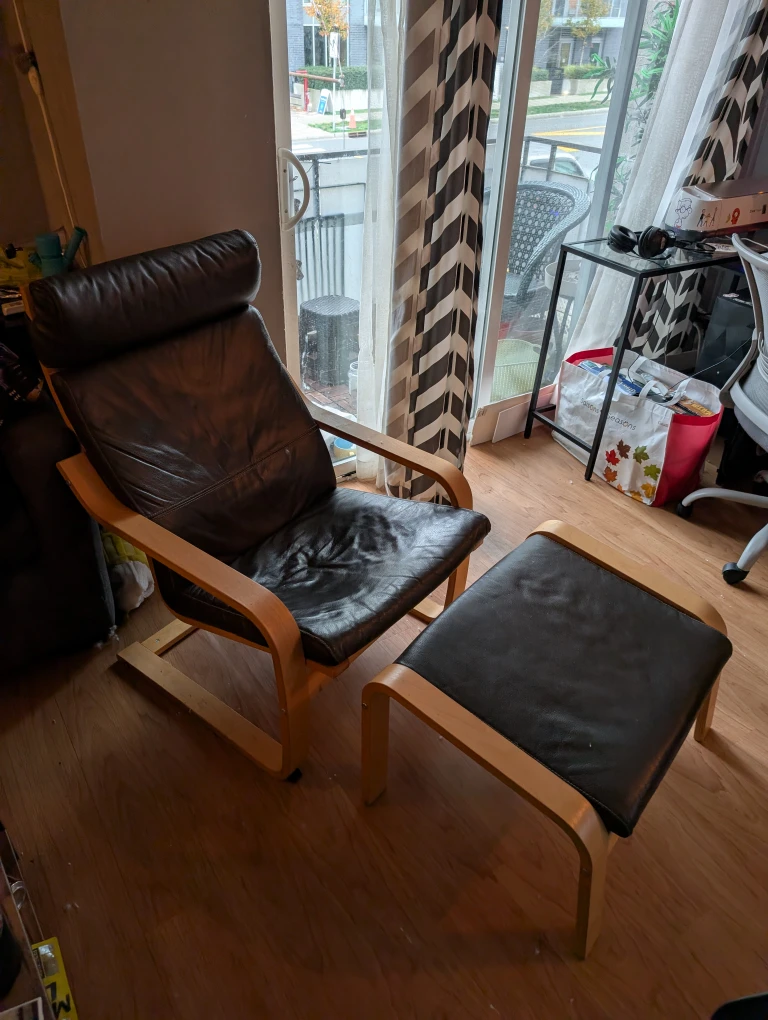 Poang Leather Armchair with Ottoman