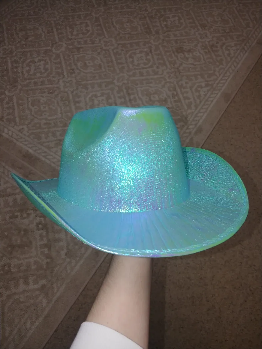 Iridescent/Holographic Turquoise Cowboy Hat image indicator(2)