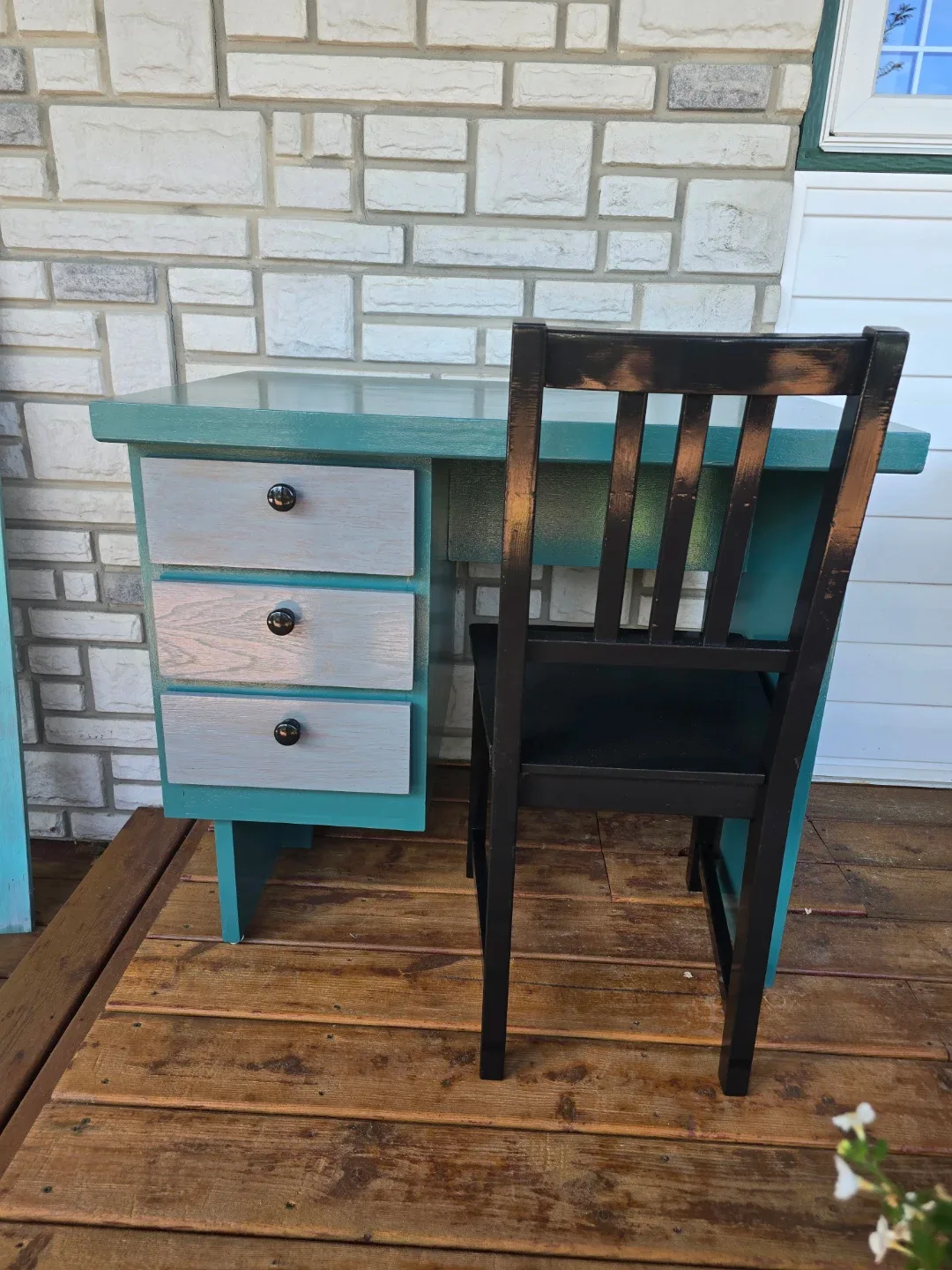 Upcycled Teal Desk with Drawers
