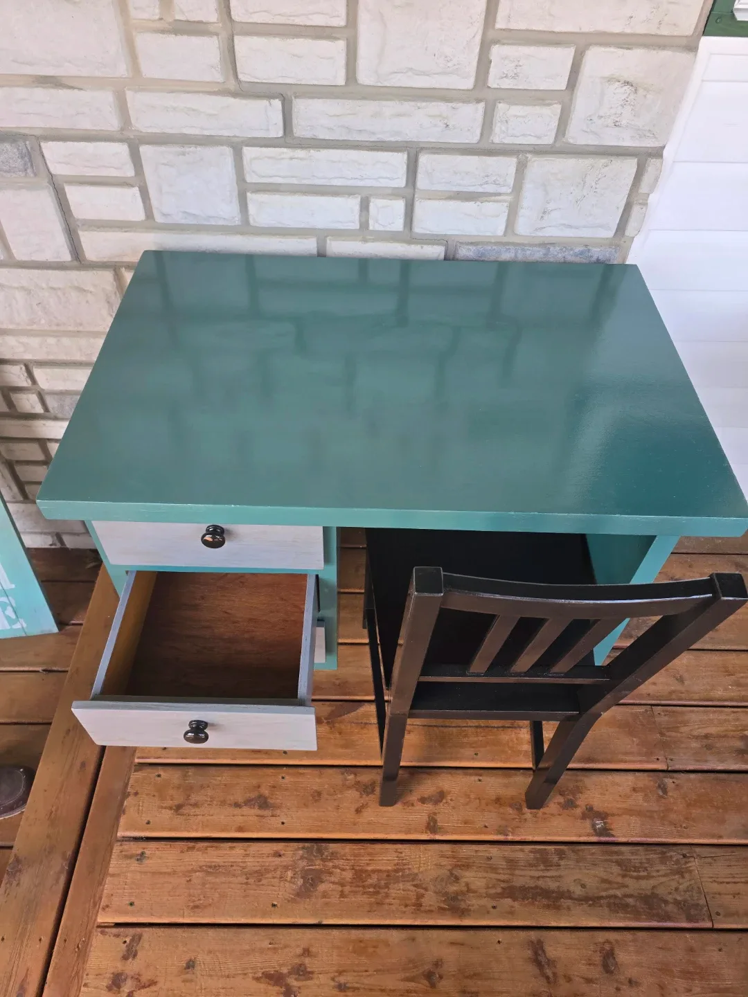 Upcycled Teal Desk with Drawers image indicator(4)
