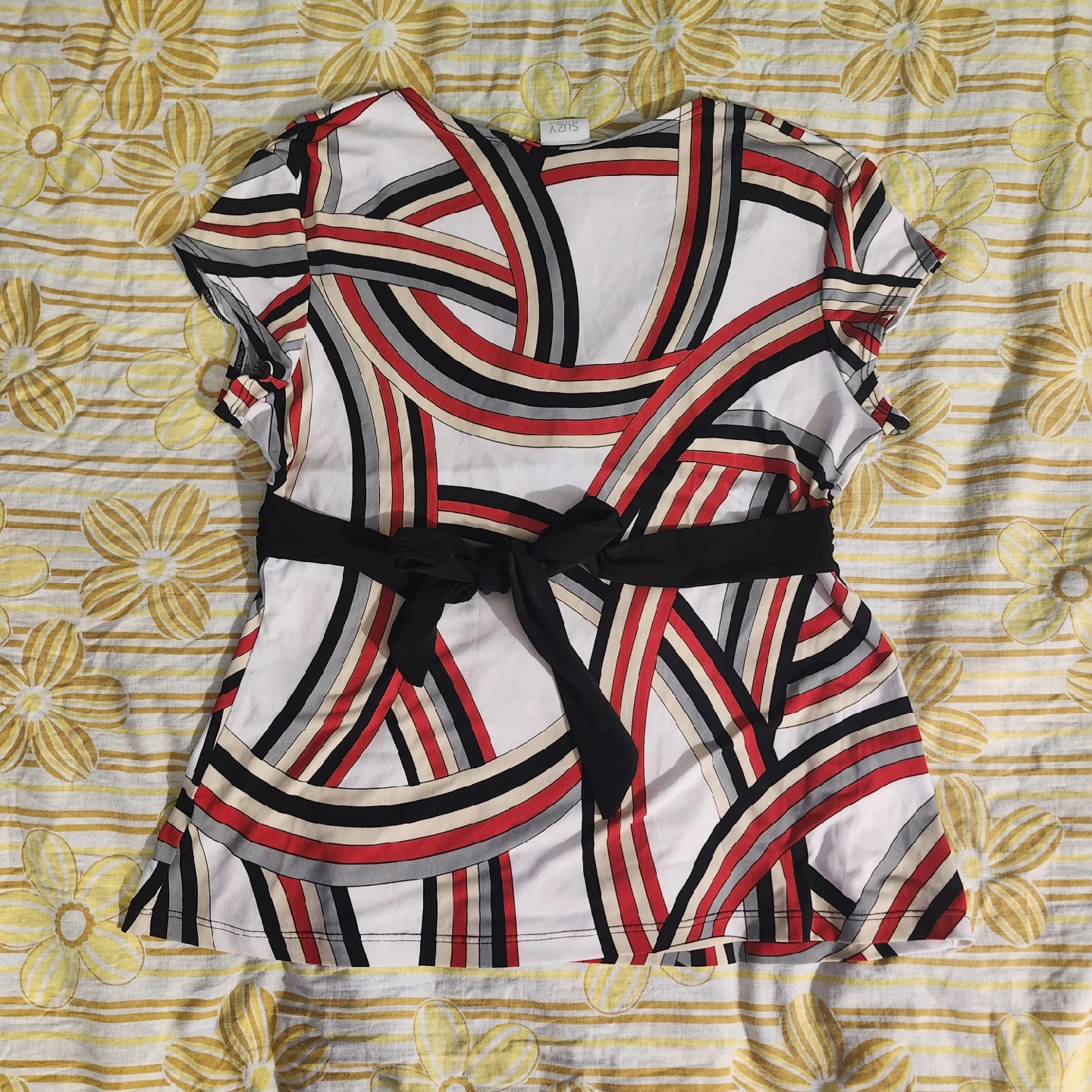 2000s White and red swirly striped babydoll blouse - photo 2