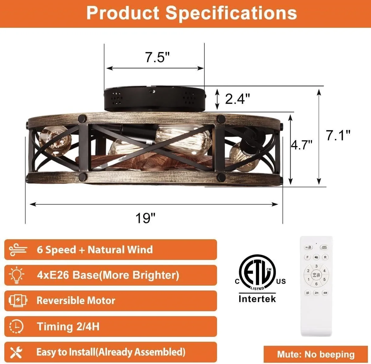 Ceiling Fan with Light & Remote, 19 inch image indicator(3)