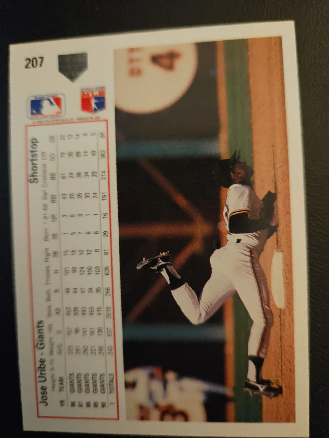 1991 Upper Deck Jose Uribe Baseball Card error card image indicator(3)