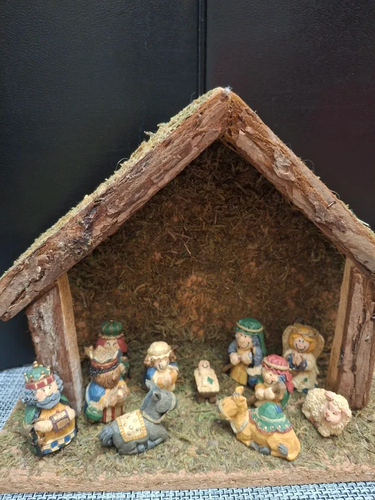 Nativity Scene with Wooden Stable
