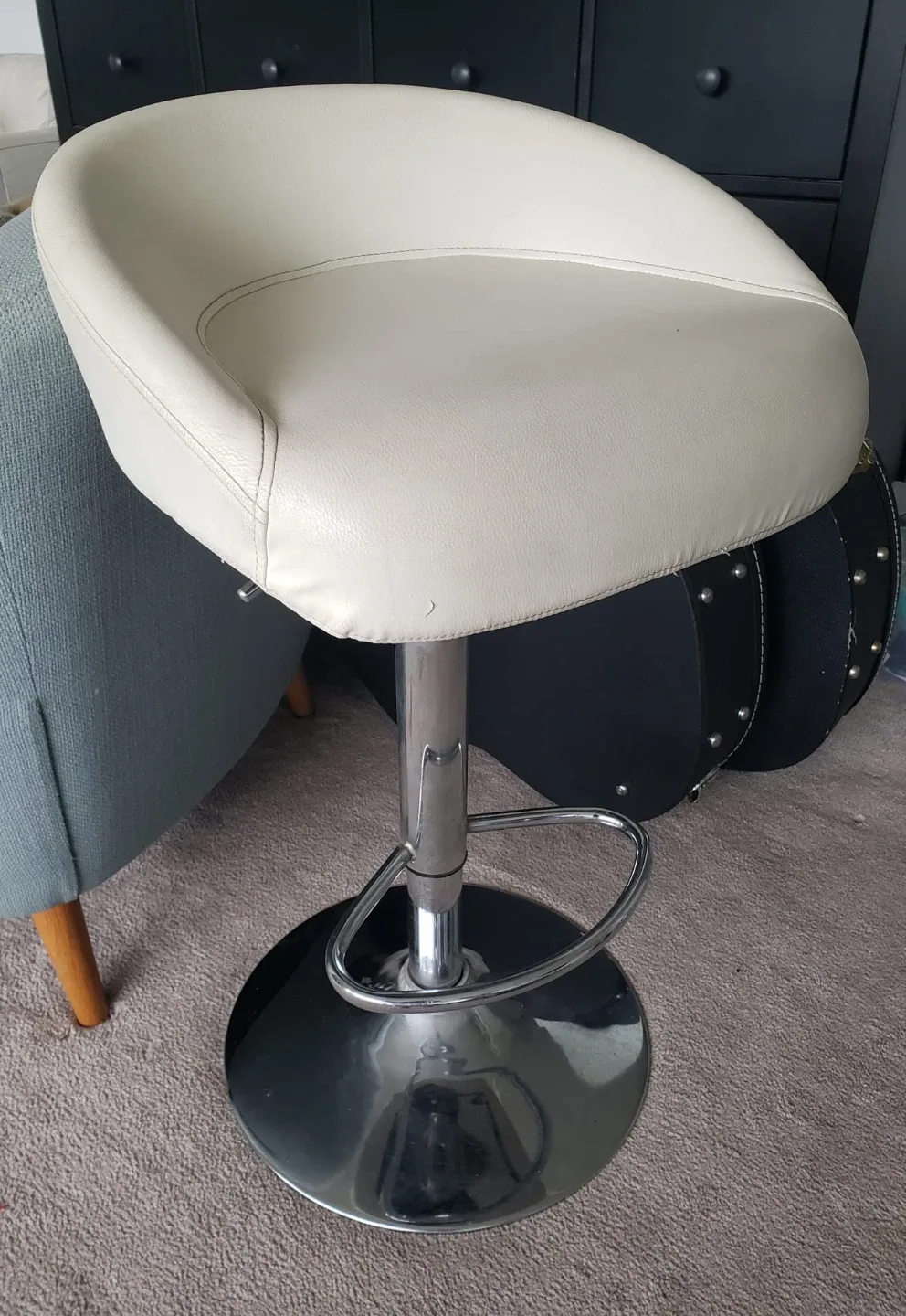 Adjustable White Leather Bar Stool
