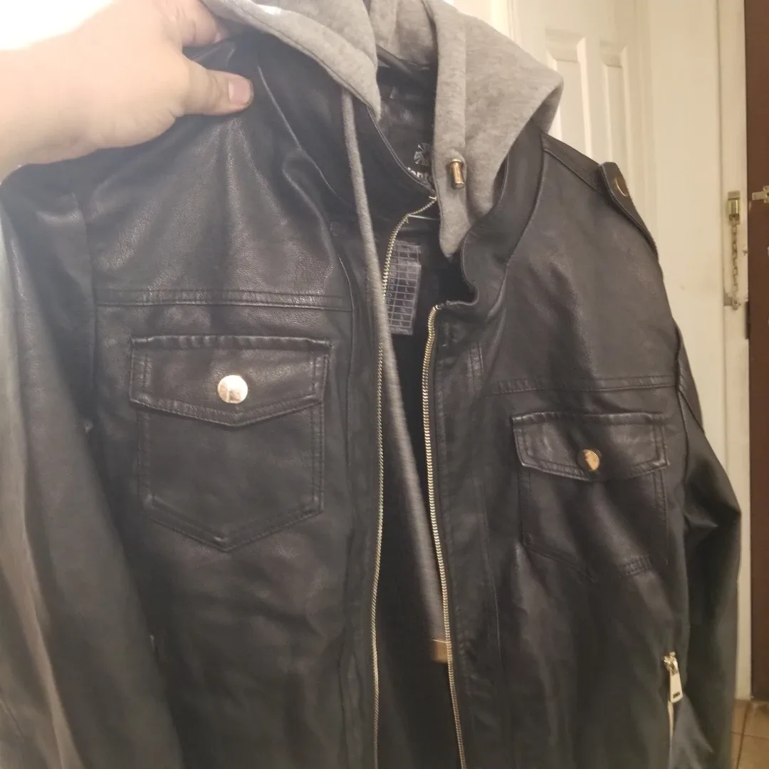 Black Leather Jacket with Hood