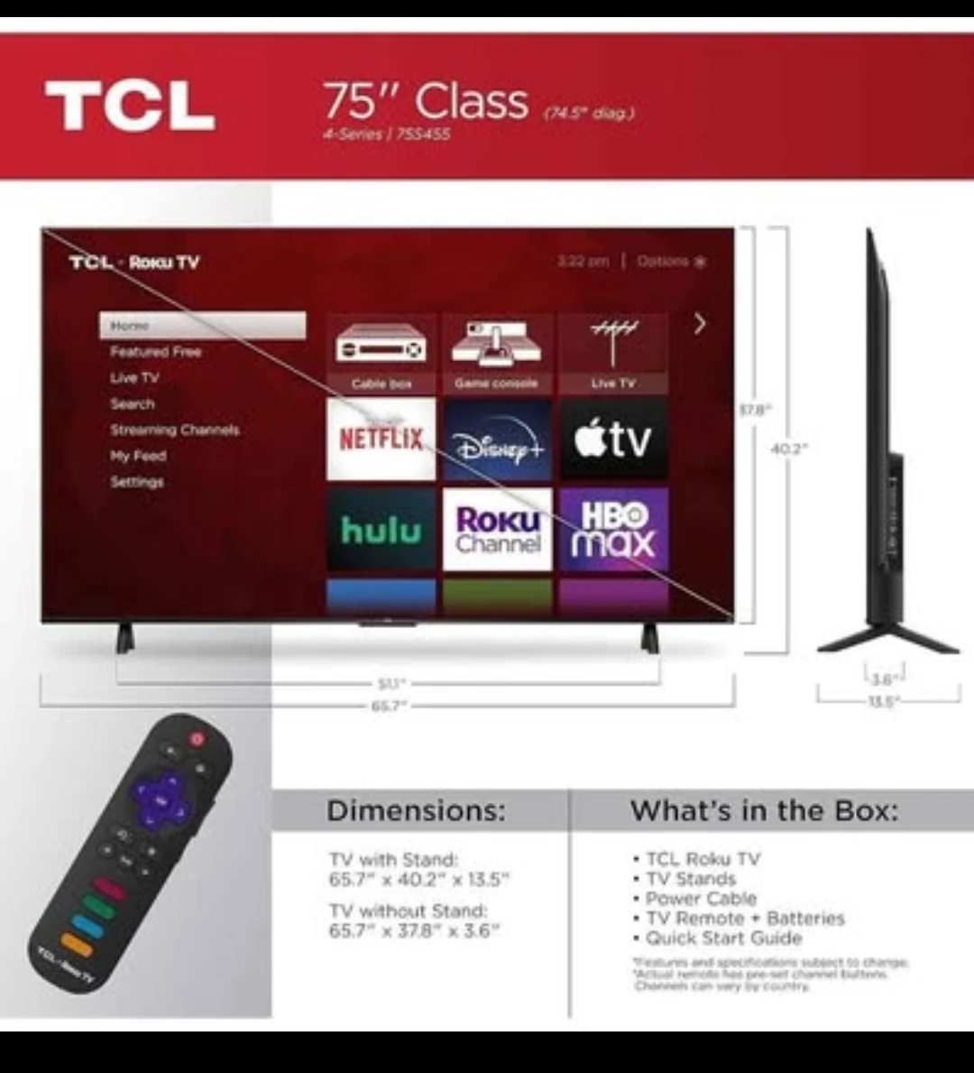 TCL 75" Class 4-Series 4K UHD HDR Smart Roku TV - photo 2