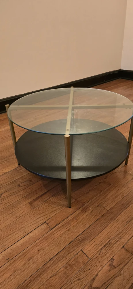 Round Glass & Black Coffee Table