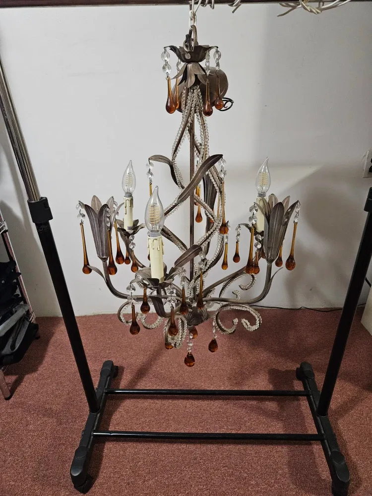 2 Vintage metal and crystal chandeliers