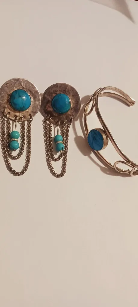 Sterling Silver 925 Turquoise Set: Bracelet & Earrings