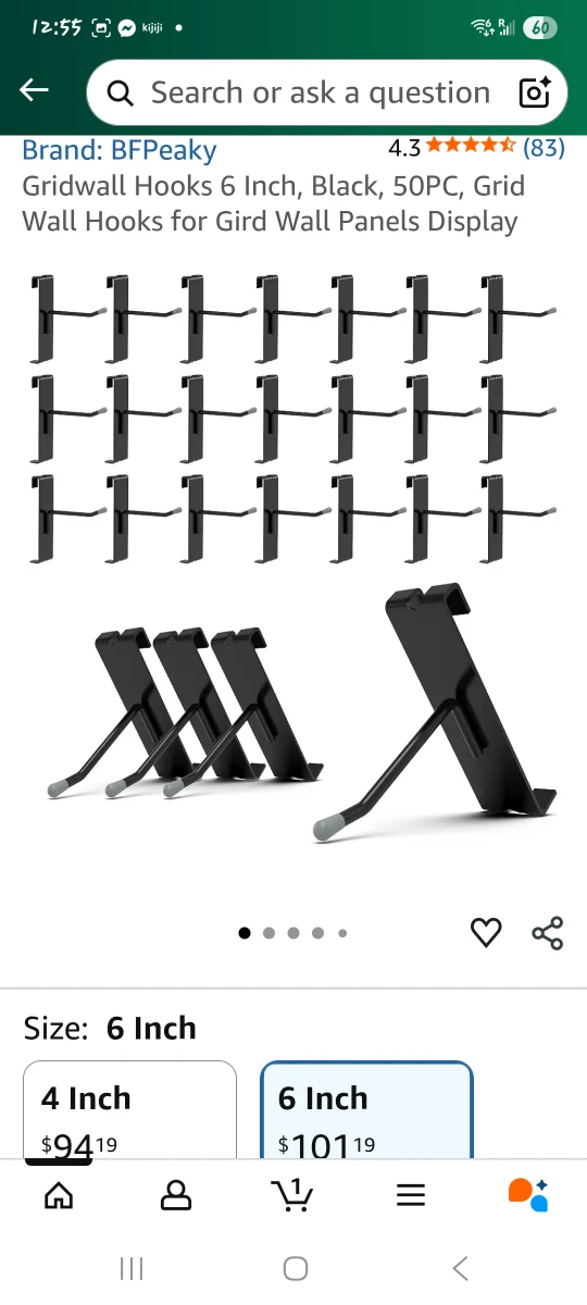 Gridwall Hooks - 6 Inch, Black, 50PCS