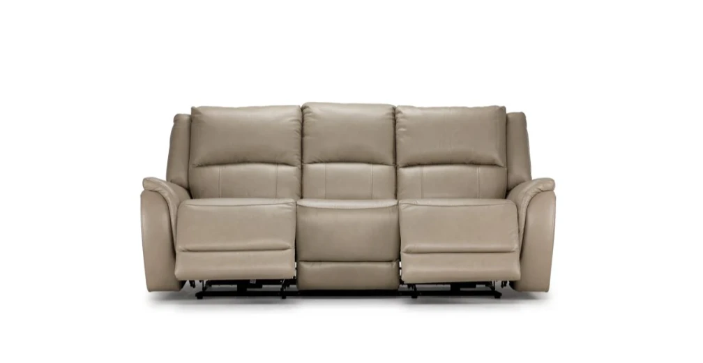 3-Seat Beige Leather Power Reclining Sofa - photo 2