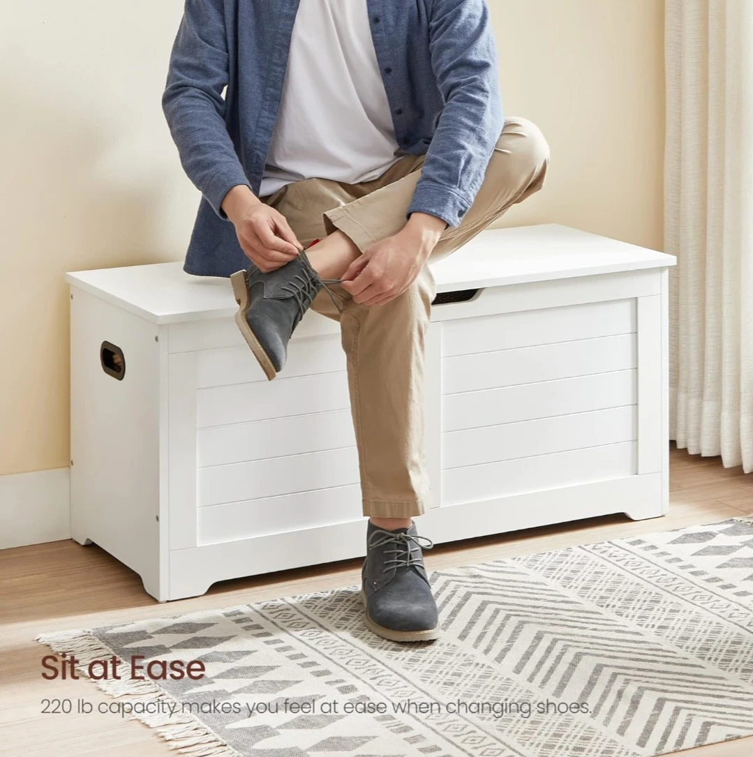 White Wood Storage Chest Bench 39.4"x15.7"x18.1" - photo 5