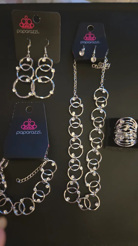 Paparazzi Silver Tone Jewelry Set (Earrings, Bracelet, Ring)