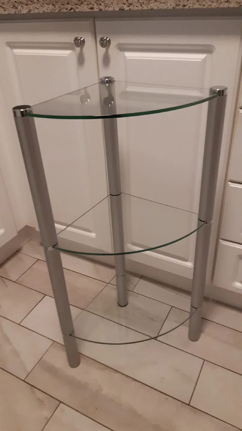 Corner Glass Shelf 3 levels with chrome legs image indicator(2)