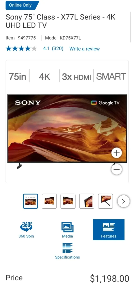 READ AD Sony 75" X77L LED 4K Ultra HD HDR Smart Google Tv $850!