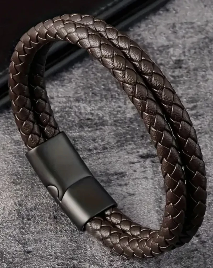Brown Woven Leather Bracelet (8.27 in) - photo 2