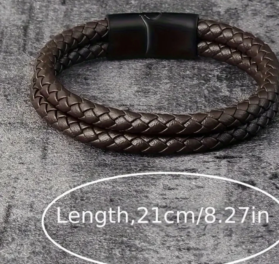 Brown Woven Leather Bracelet (8.27 in) - photo 3