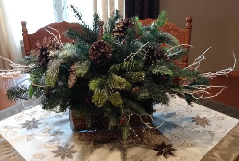 Realistic  Winter Pine Arrangement in oblong glass vase image indicator(3)