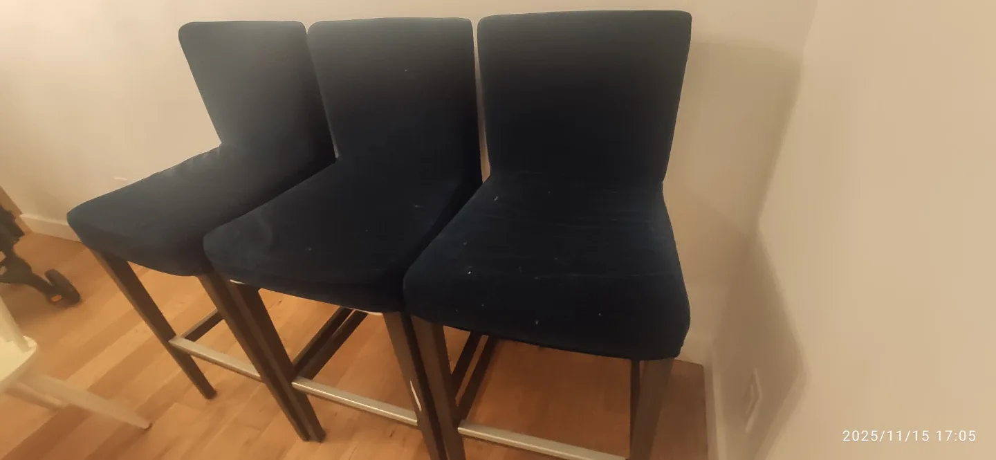 Set of 3 Navy Blue velvet Bar Stools image indicator(4)