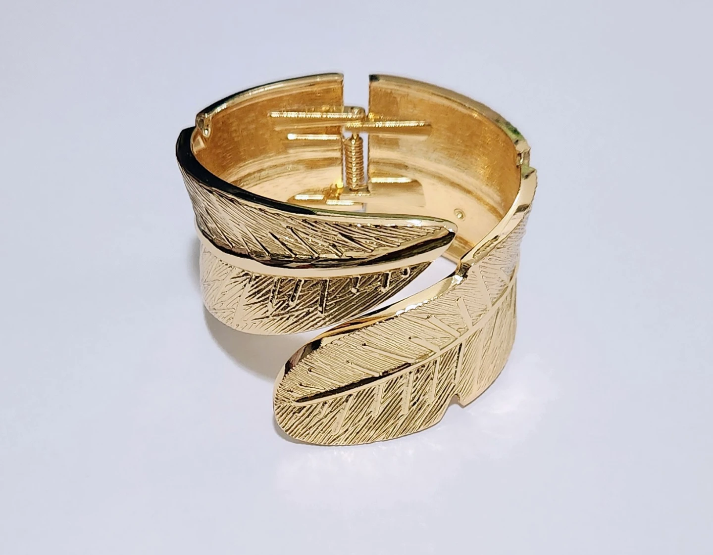 Gold Feather Bangle Cuff Bracelet - photo 3