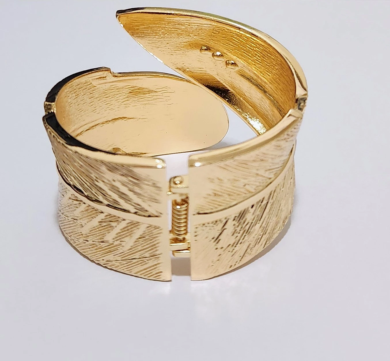 Gold Feather Bangle Cuff Bracelet - photo 4