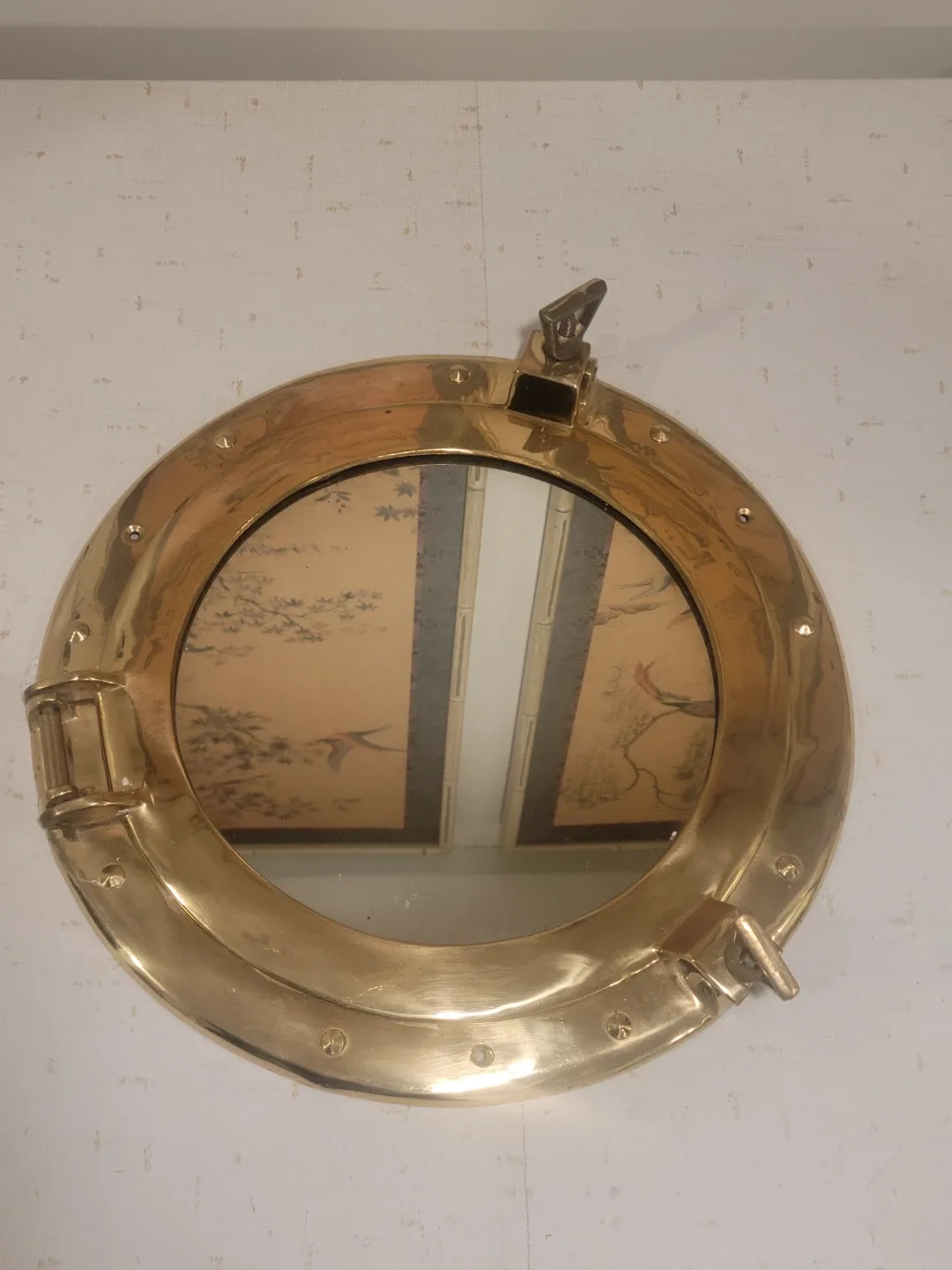 Vintage Mirror Brass Porthole Mirror. 12" Bar. NAUTICAL image indicator(7)
