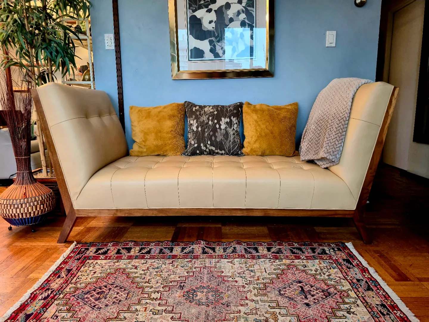 Art Deco Style Daybed– Leather & Burled Wood