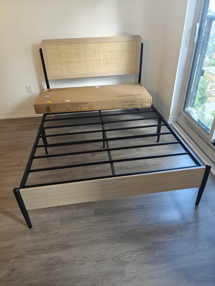 Full Size Bed Frame with Rattan Headboard - photo 2