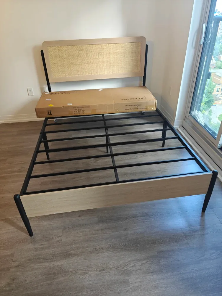 Full Size Bed Frame with Rattan Headboard image indicator(2)