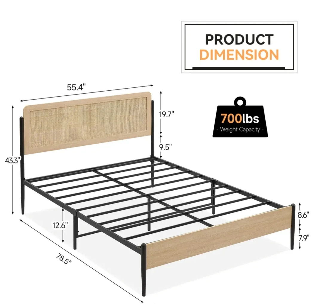Full Size Bed Frame with Rattan Headboard