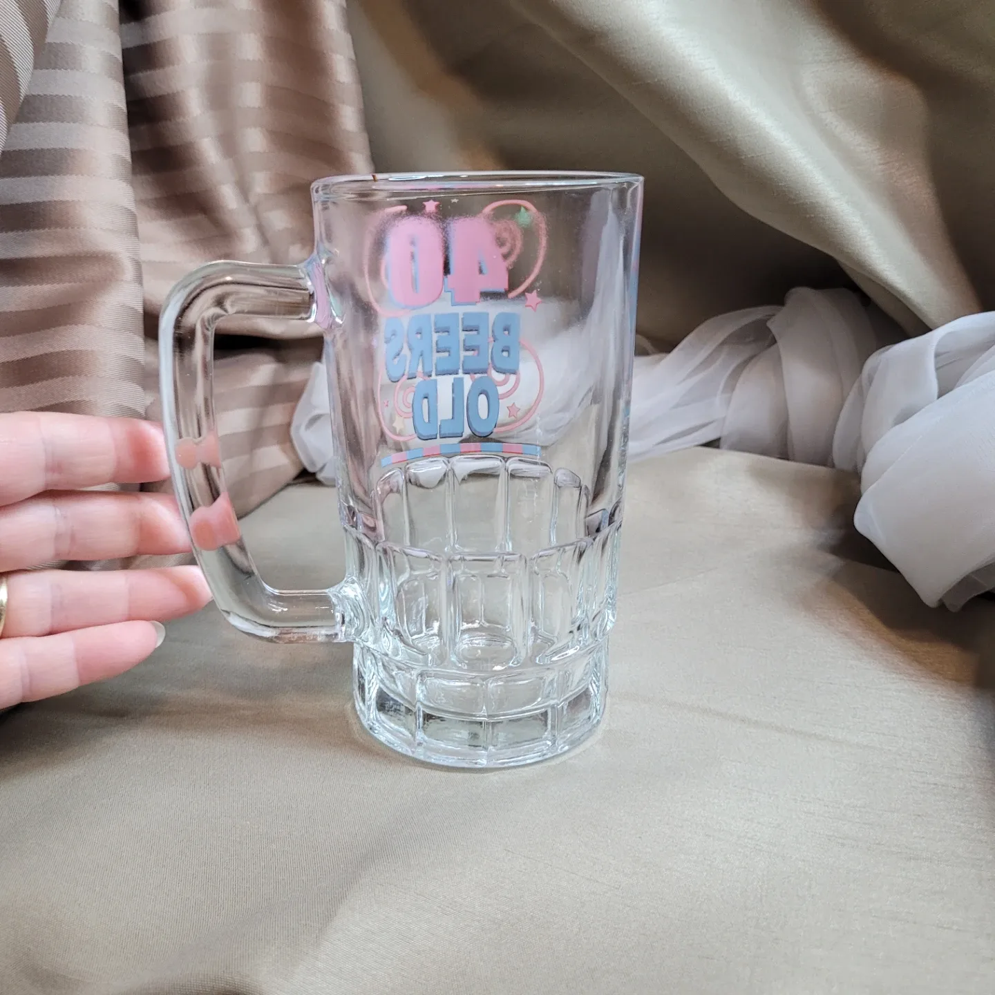 6 1/4" x 3 1/2" Glass Beer Mug - 40 Beers Old- Mug image indicator(4)