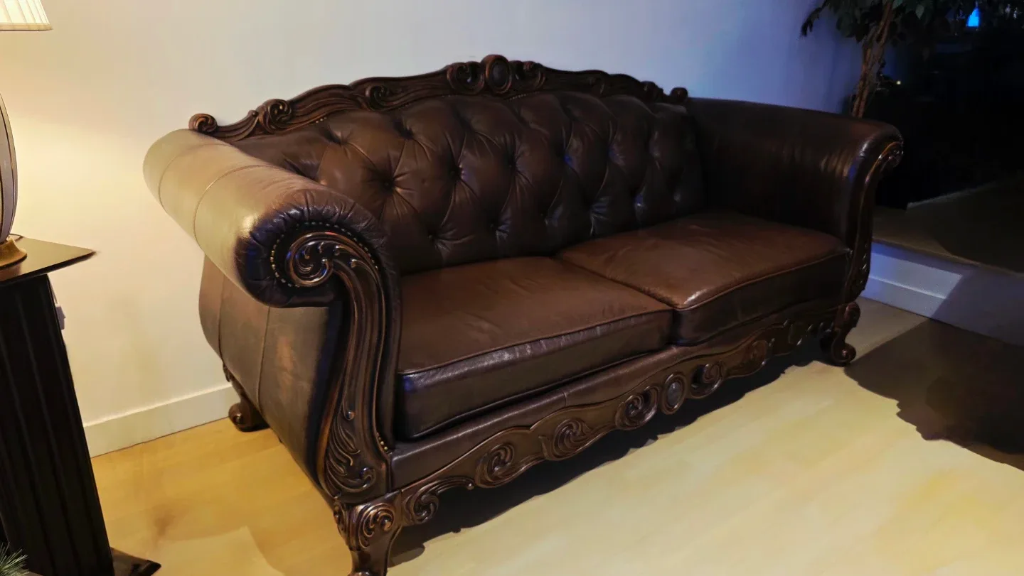 Brown Leather Chesterfield Loveseat & Coffee Table image indicator(2)