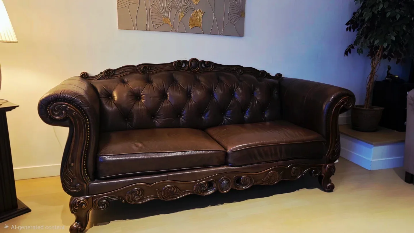 Brown Leather Chesterfield Loveseat & Coffee Table image indicator(3)