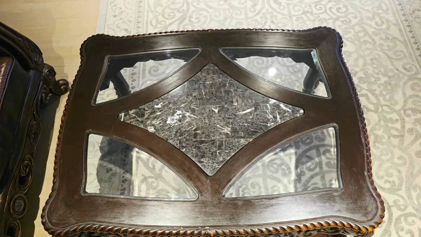 Brown Leather Chesterfield Loveseat & Coffee Table image indicator(5)