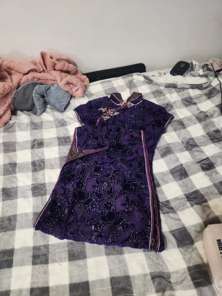 Purple Floral Cheongsam Dress image indicator(2)