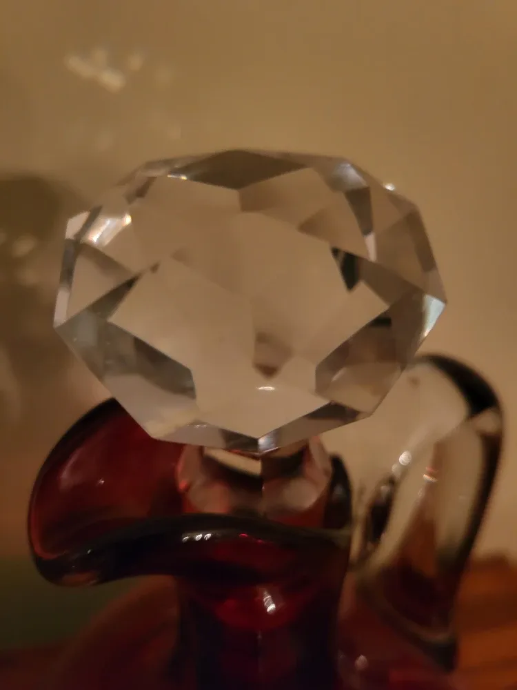 Vintage Ruby Red Glass Decanter with Stopper & Vase image indicator(2)