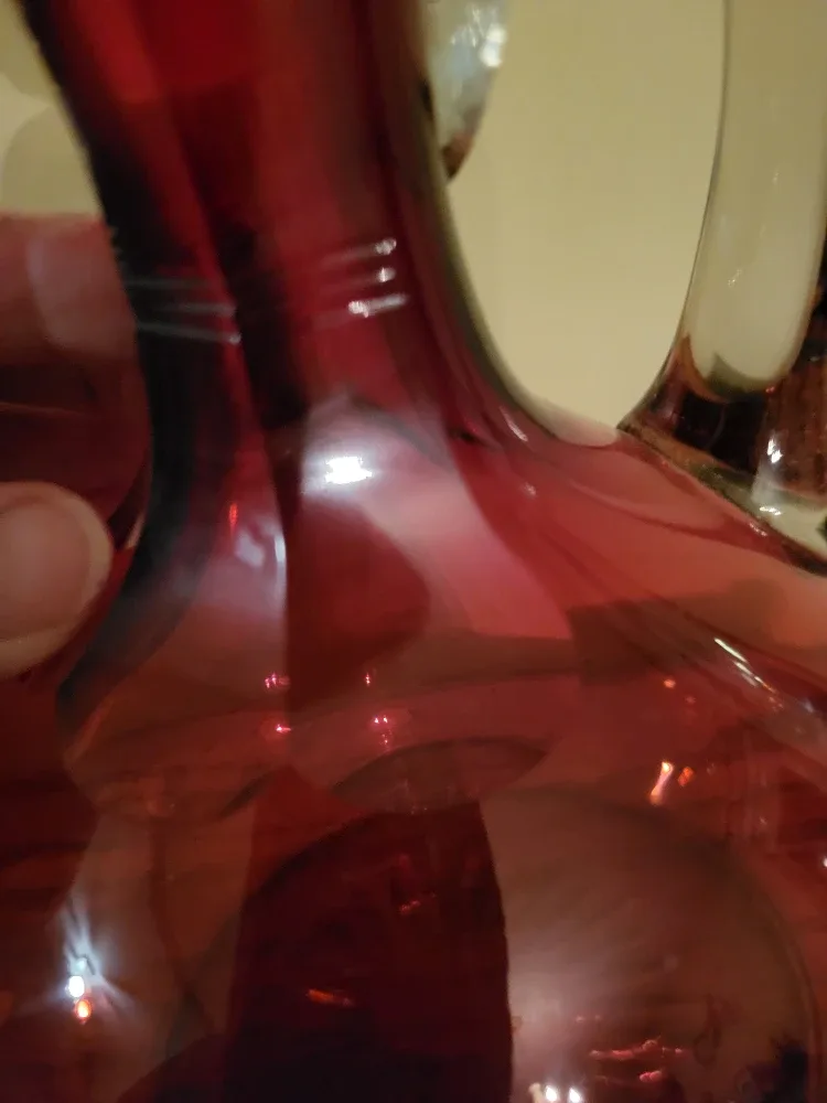 Vintage Ruby Red Glass Decanter with Stopper & Vase image indicator(3)