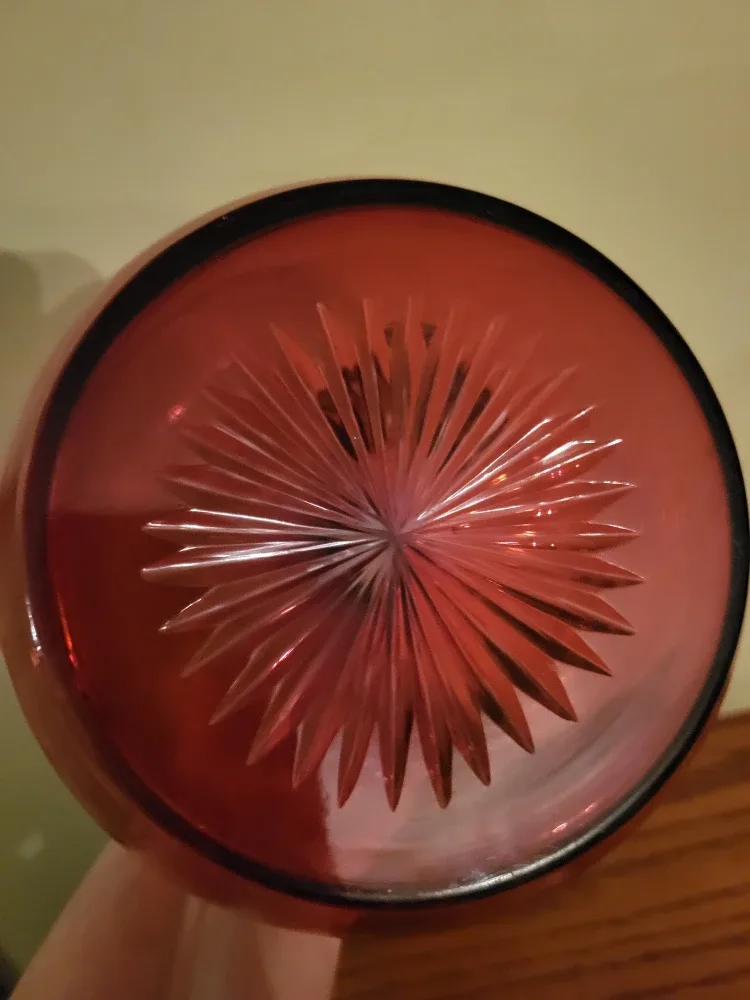 Vintage Ruby Red Glass Decanter with Stopper & Vase image indicator(4)