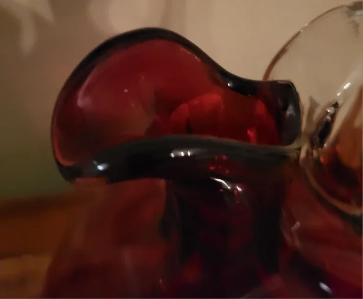 Vintage Ruby Red Glass Decanter with Stopper & Vase image indicator(6)