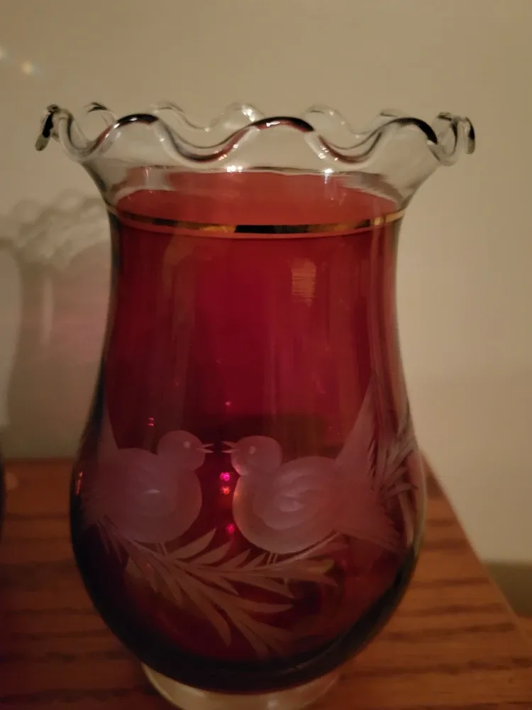 Vintage Ruby Red Glass Decanter with Stopper & Vase image indicator(7)